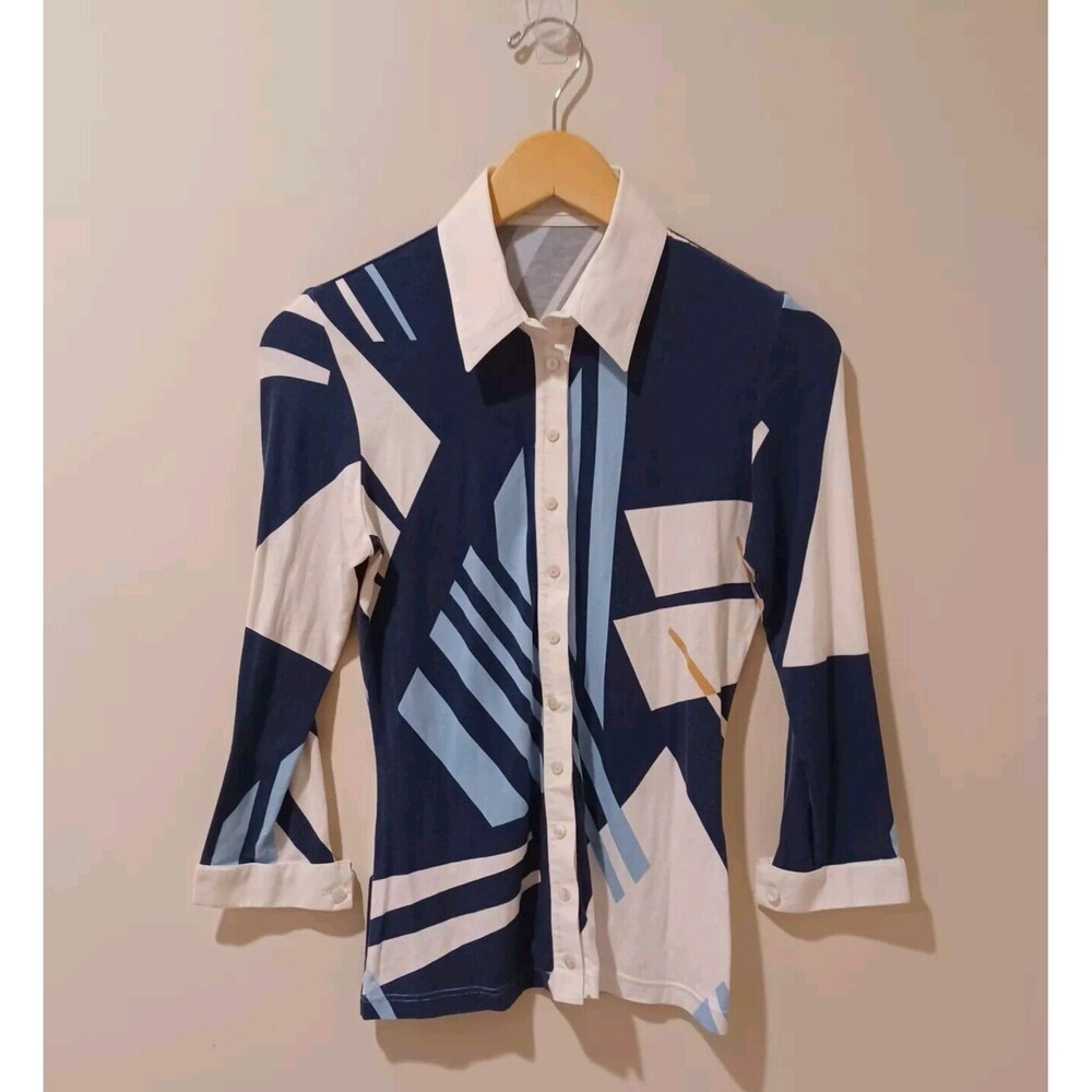 Anne Fontaine Blue and White Geometric Top